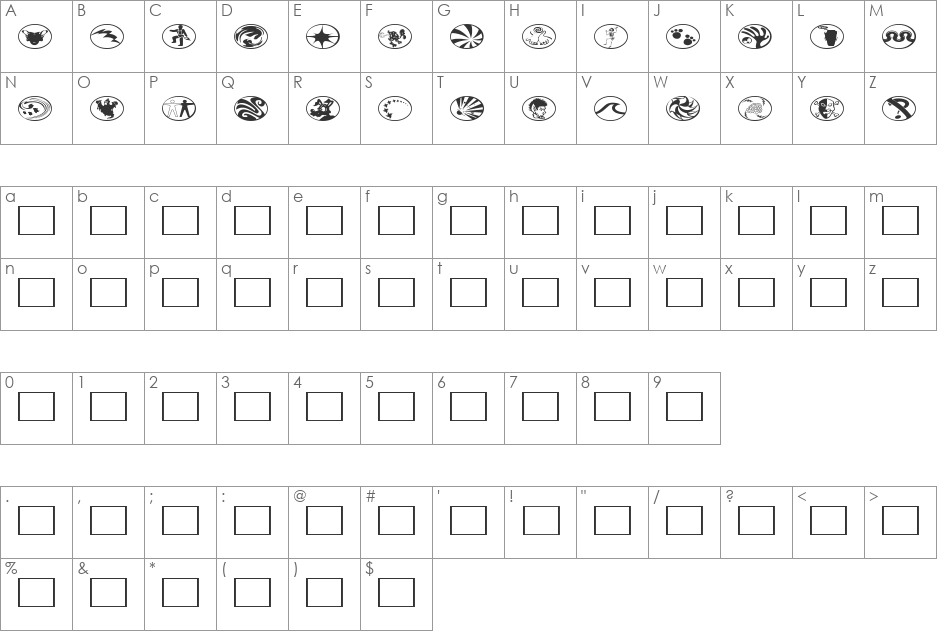 Radbats 2 font character map preview