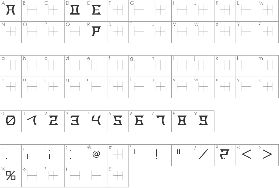 RADE_01 font character map preview