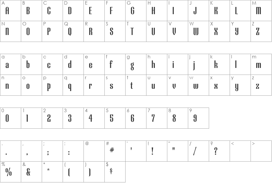 Radiant CG Bold ExtraCond font character map preview