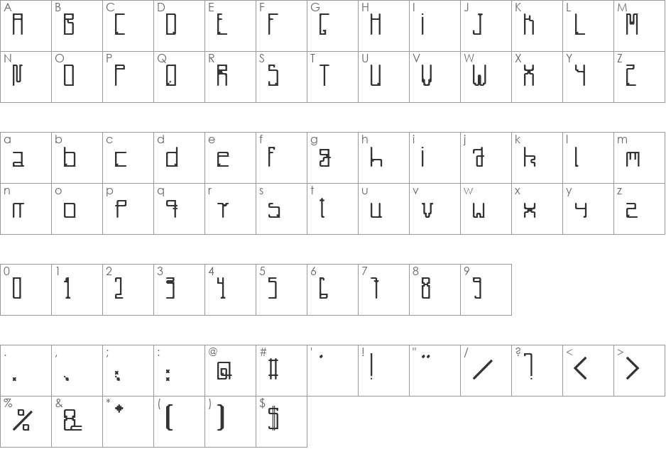 Radiare font character map preview