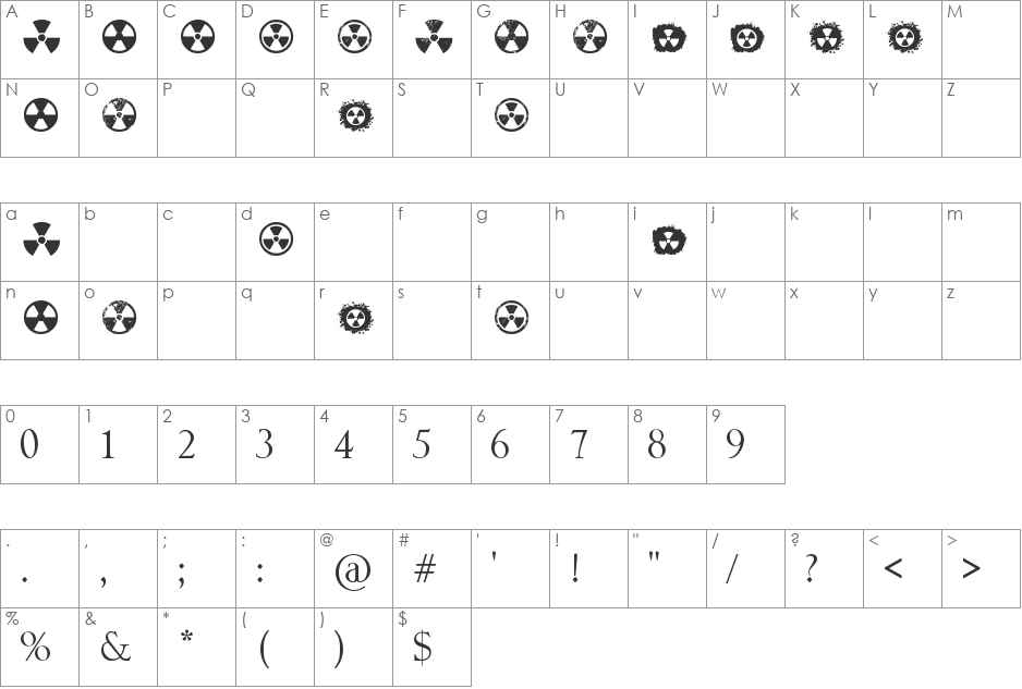 Radiation font character map preview