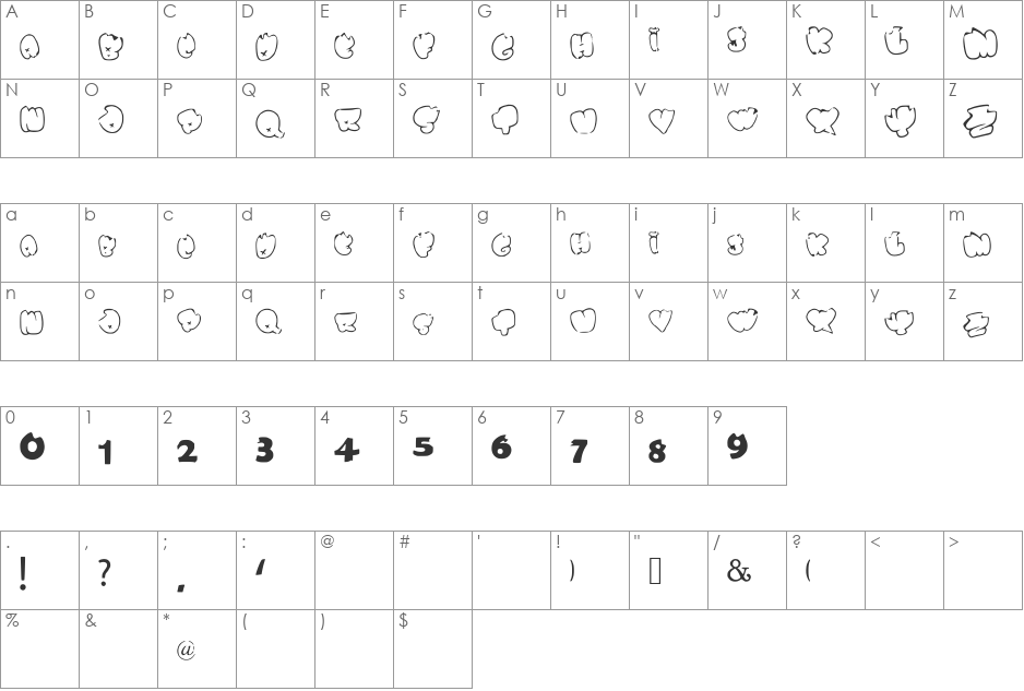 radicalbubbly font character map preview