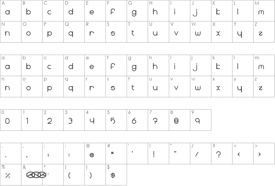 Radii font character map preview