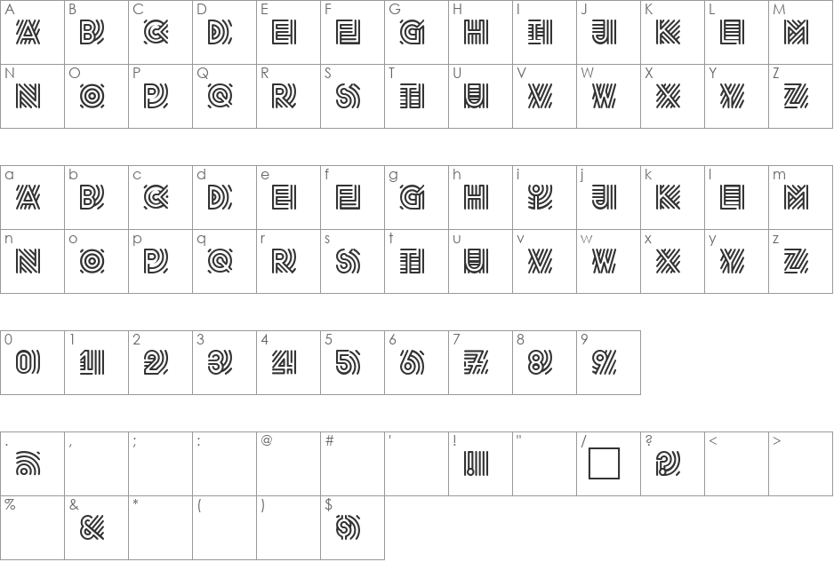 Radio font character map preview