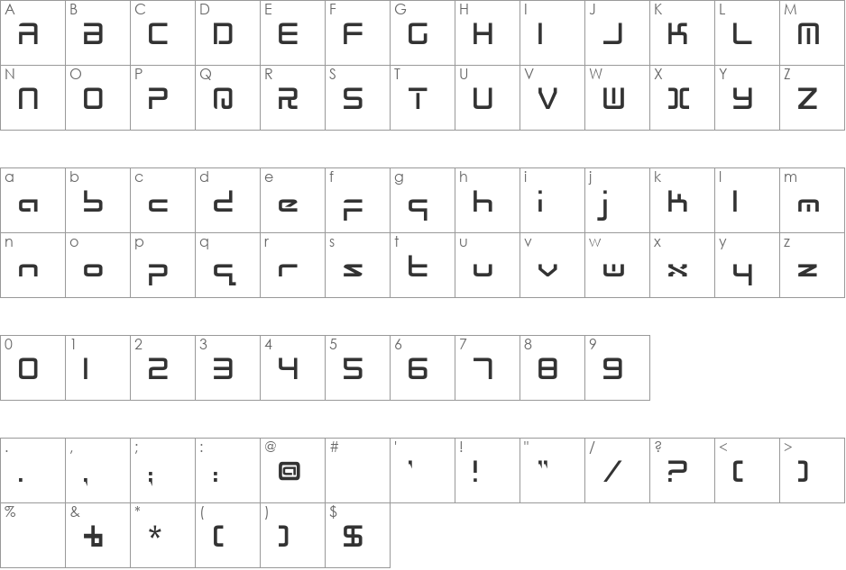 Radio Space font character map preview