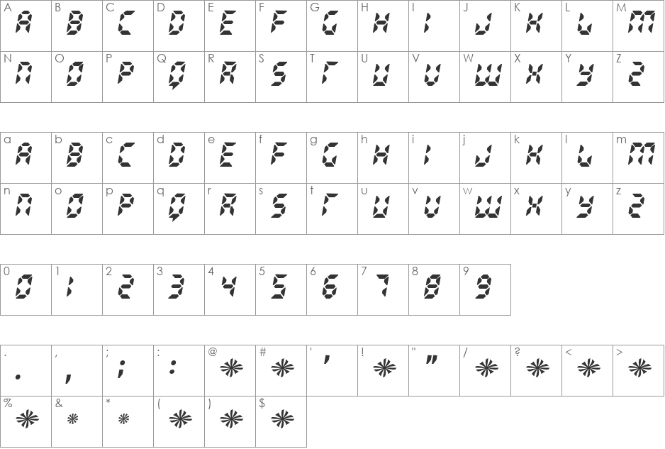 Radioland font character map preview