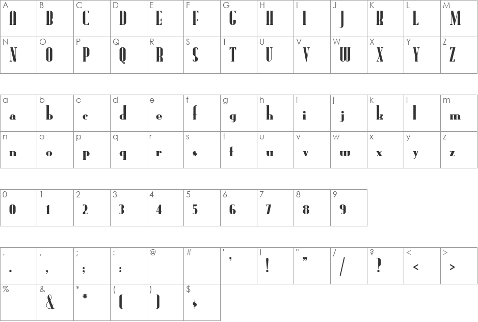 RadioRanch font character map preview