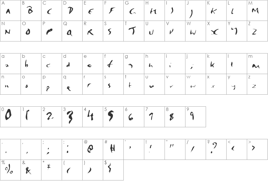 Badpalace 1 font character map preview