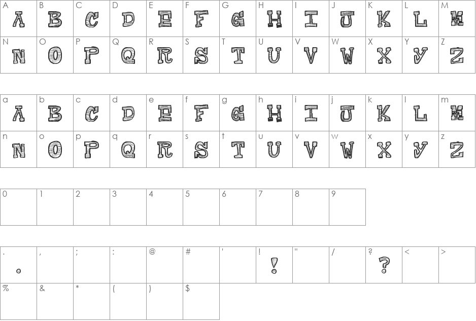 Raditad font character map preview