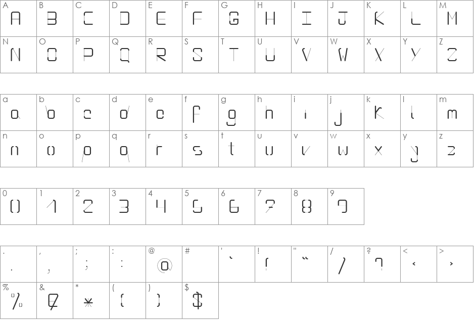 RADIUS font character map preview
