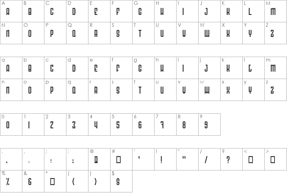 Radonator font character map preview