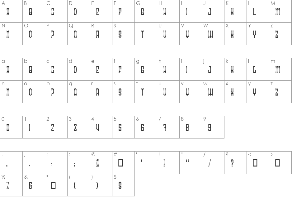 Radonator Anorexia font character map preview