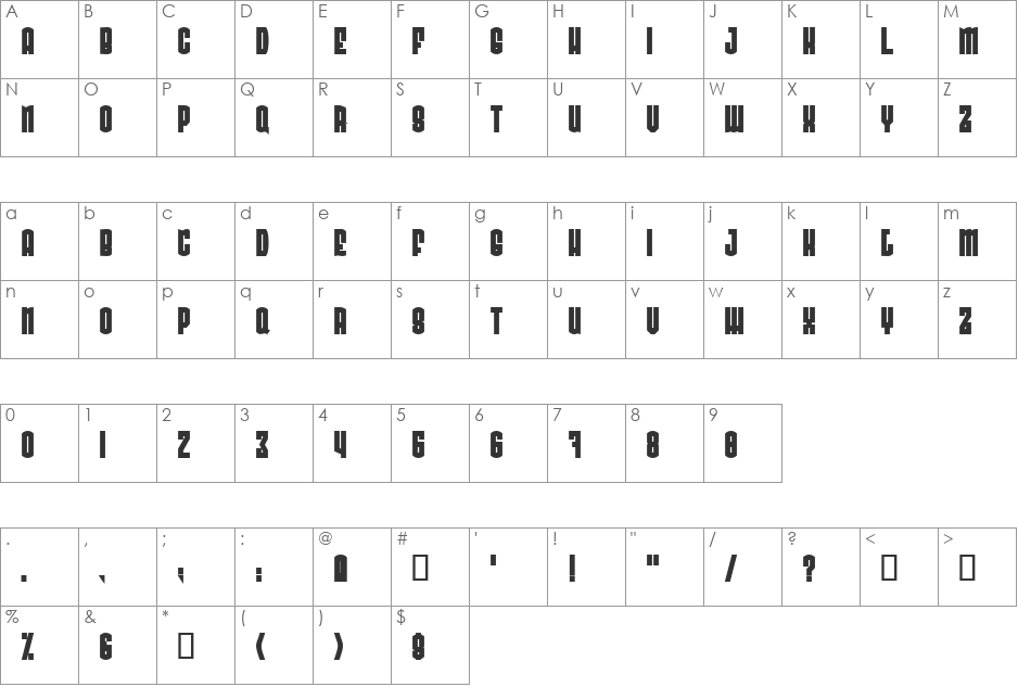 Radonator Very Heavy font character map preview