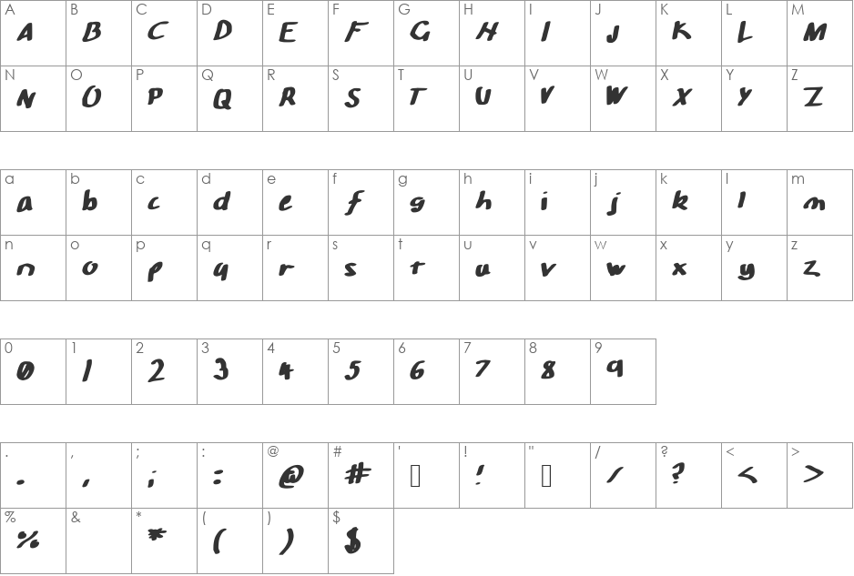 Bad_handwriting font character map preview