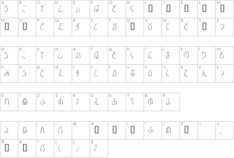 Raffine Hiragana font character map preview