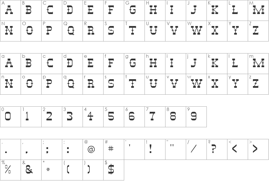 Rafter font character map preview