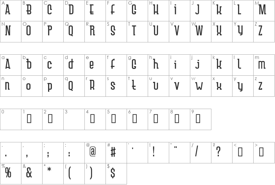 Baffled font character map preview
