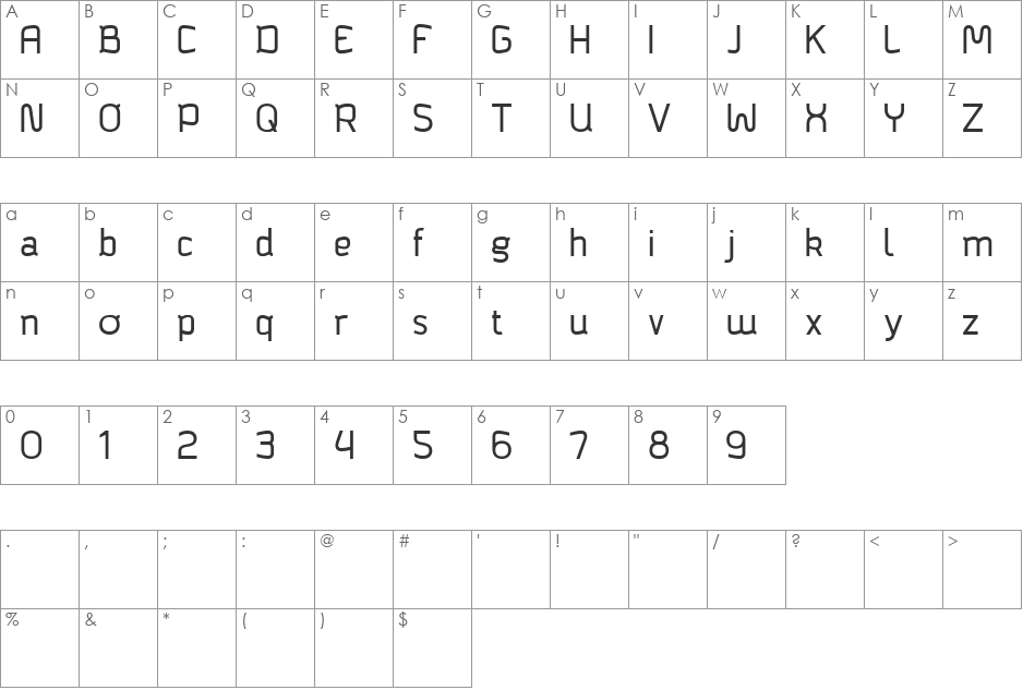 Bagadek font character map preview