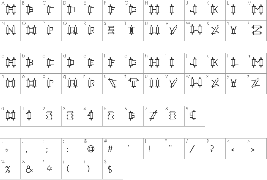 Railing font character map preview