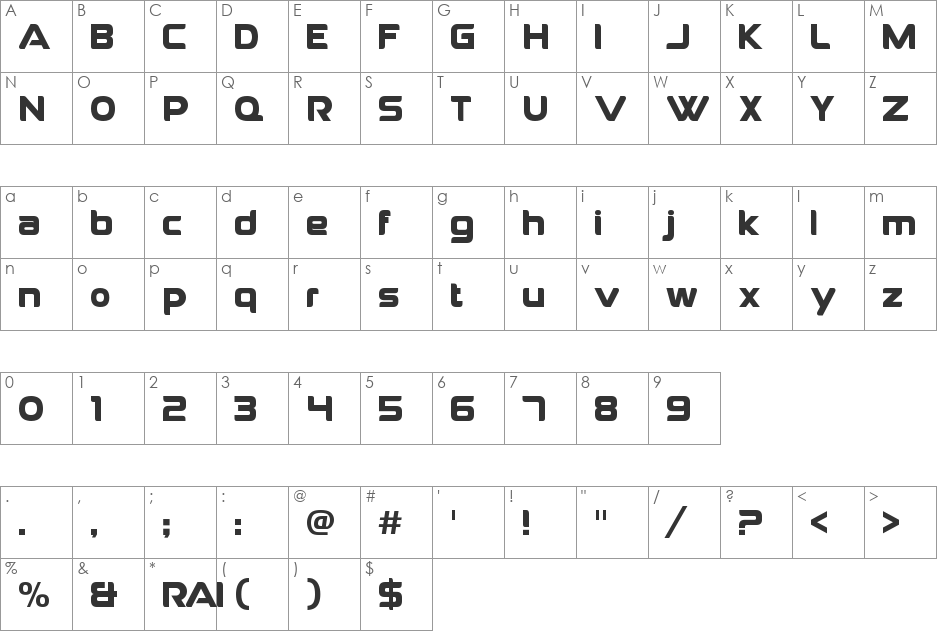 RaiLowercase font character map preview