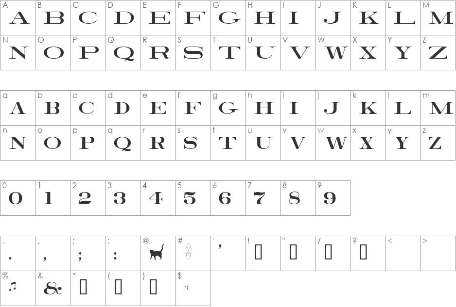 RailroadRoman font character map preview