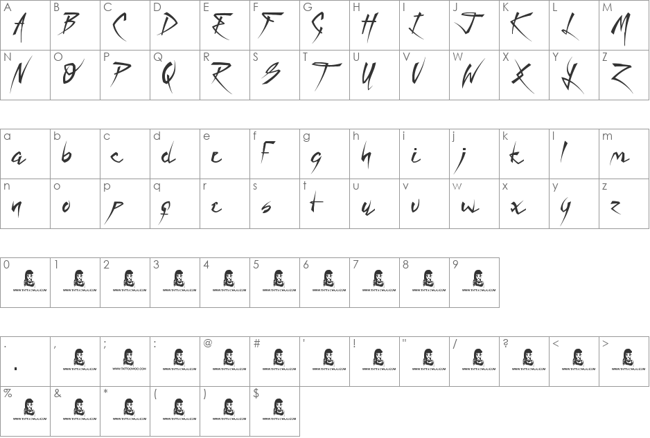 Rain Tax font character map preview