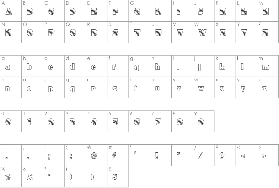 Rainbow font character map preview