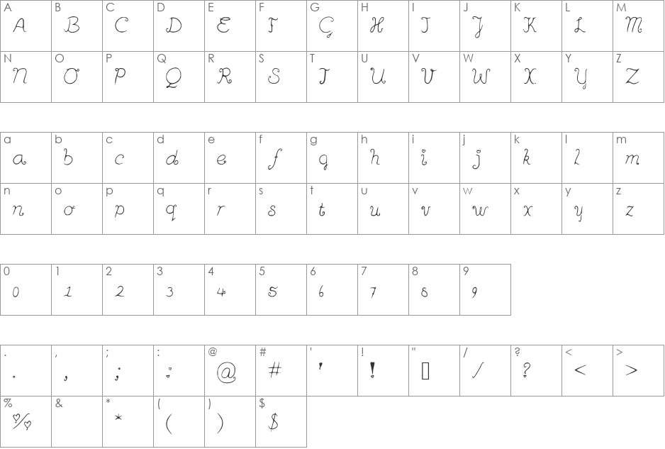 Rainbowbitch2 font character map preview