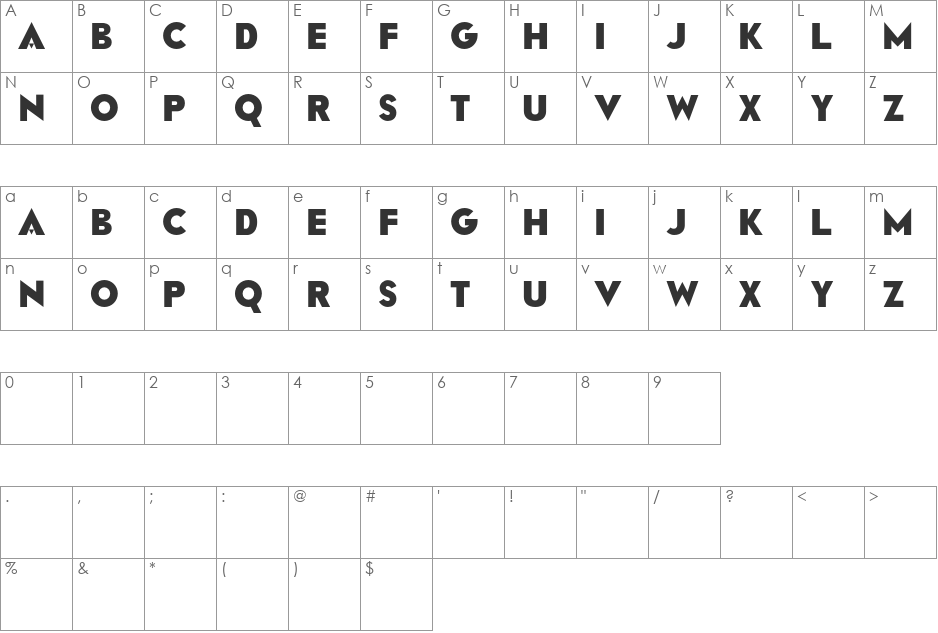 RAINFALL font character map preview