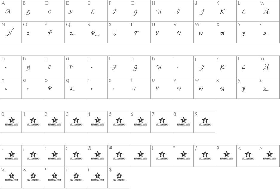 RAINFOREST font character map preview