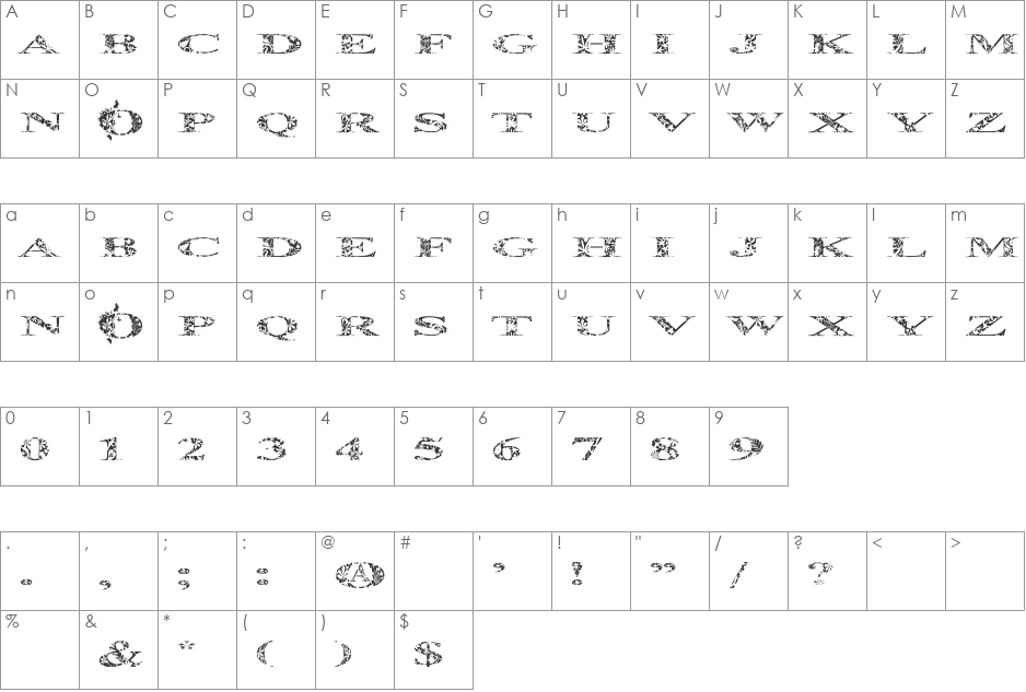 Rainforest Fancy font character map preview