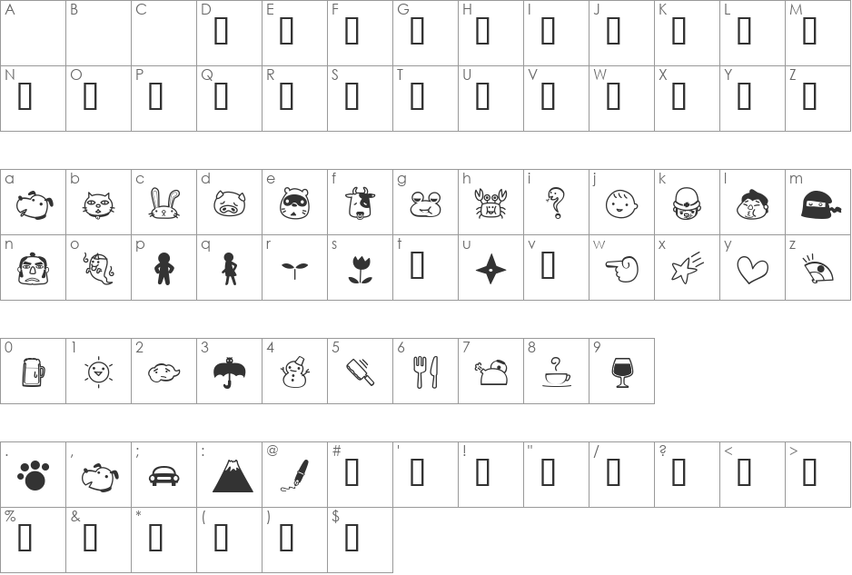 Rakugaki font character map preview