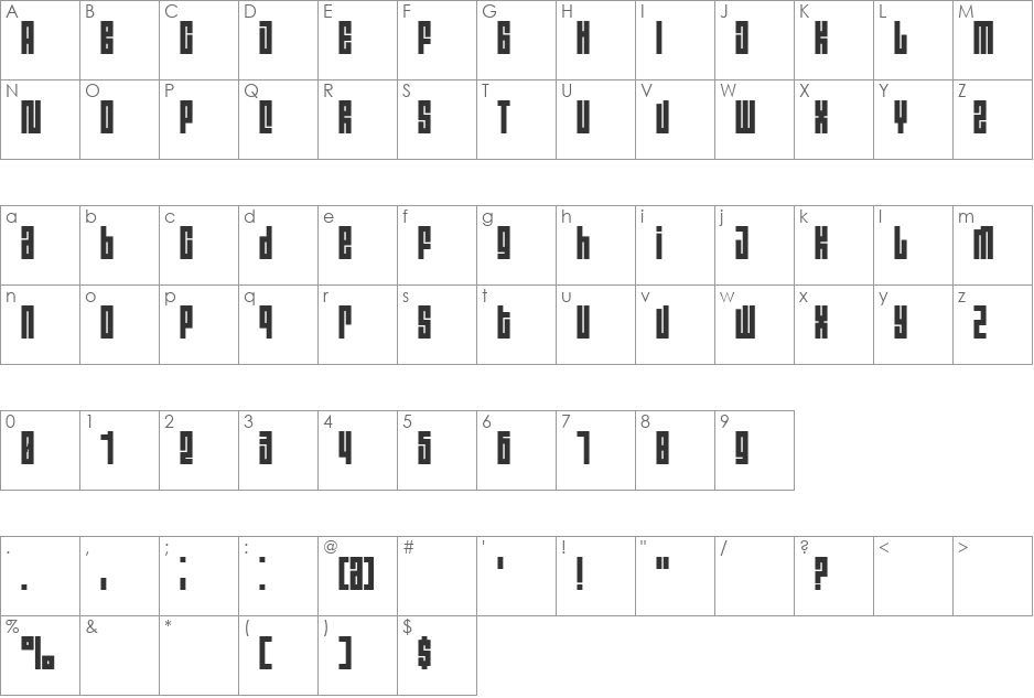 RALE01 font character map preview