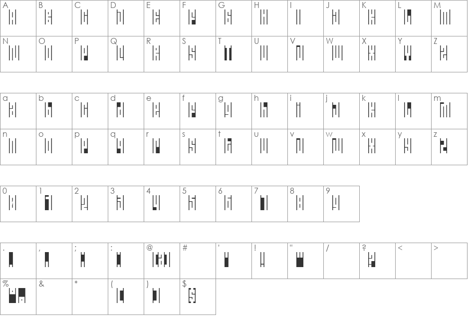 RALE03 font character map preview