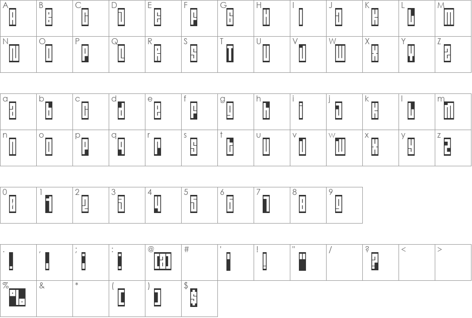 RALE05 font character map preview