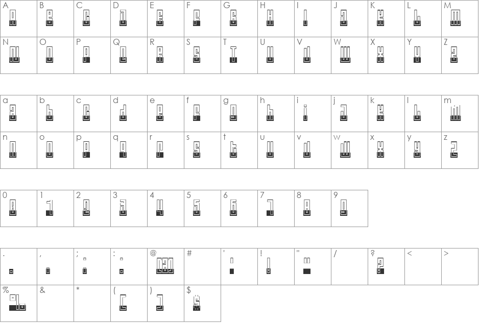 RALE07 font character map preview