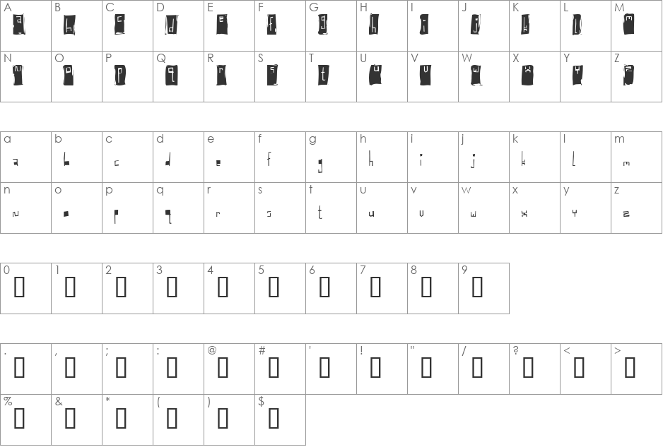 Baglady font character map preview