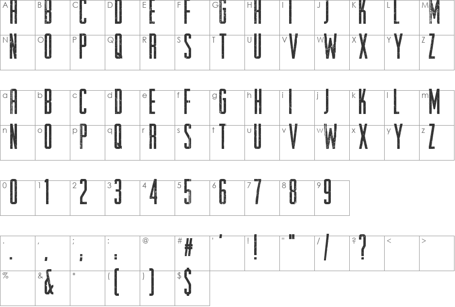Raleigh Rock font character map preview