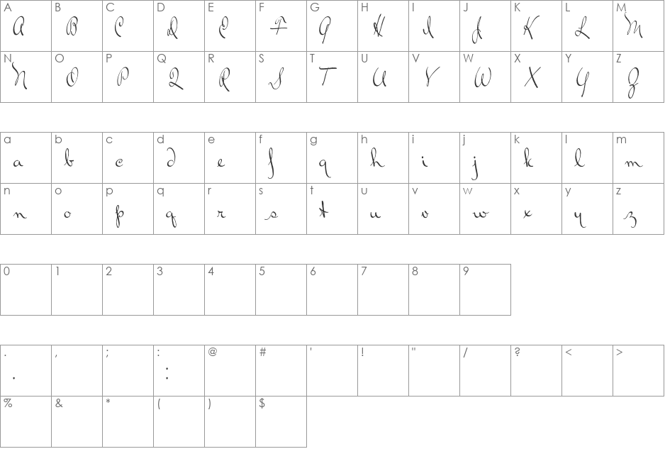 Ralph Walker font character map preview