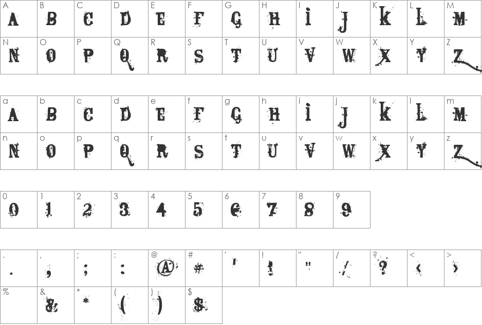 Bagpack font character map preview