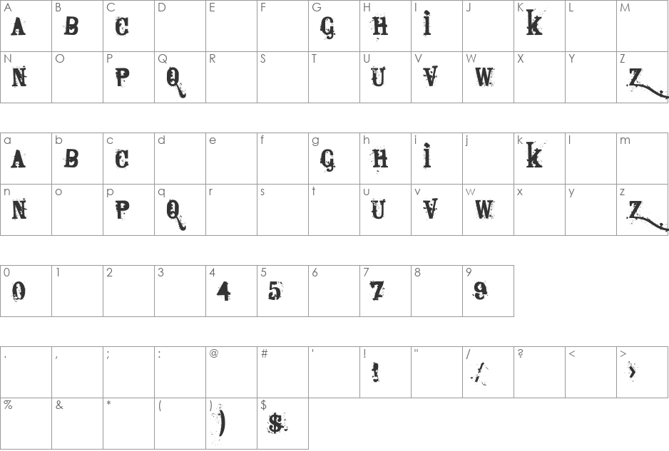 Bagpack Demo font character map preview