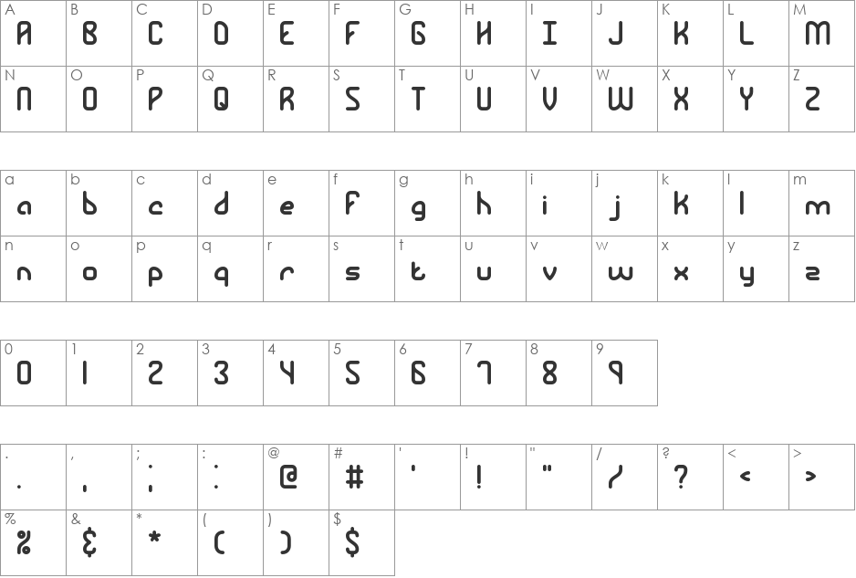 Rambling BRK font character map preview