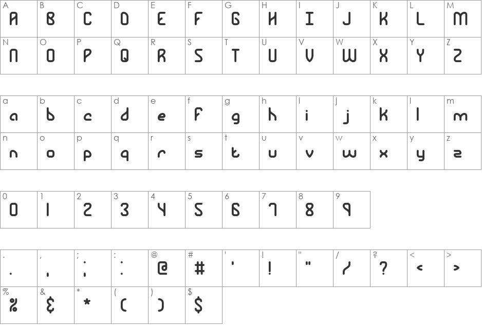 Rambling BRK font character map preview