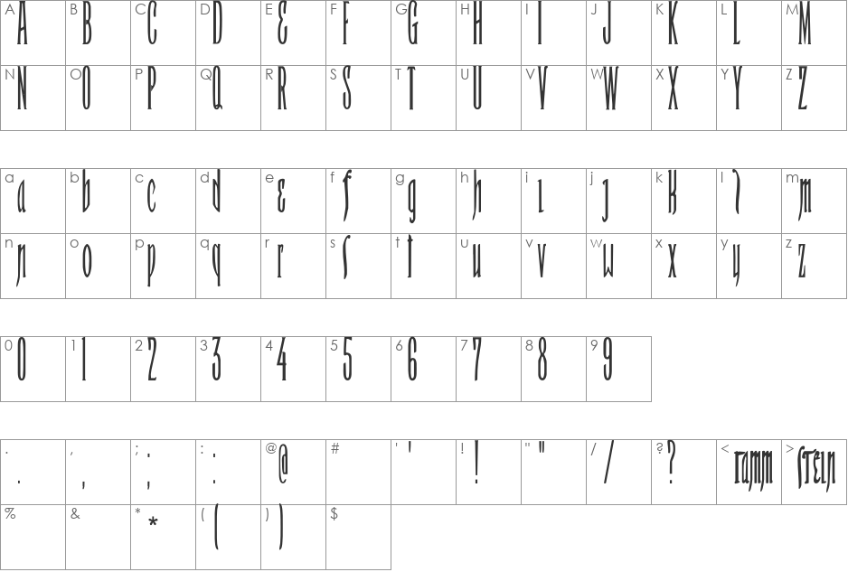 Rammstein font character map preview