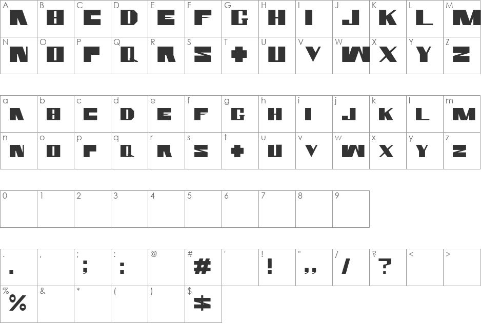 Rammstein by Wojciech font character map preview