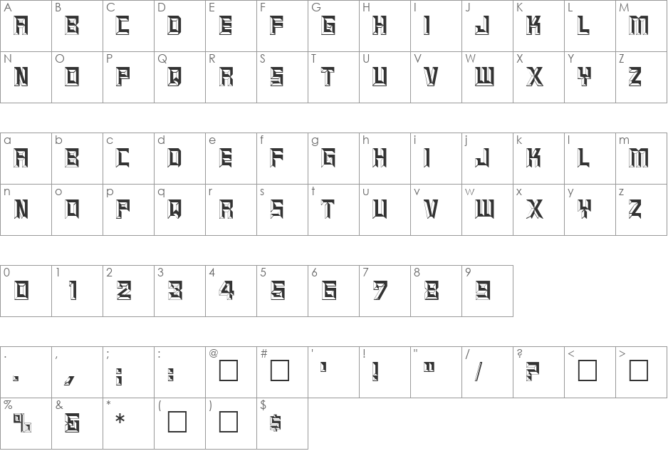 BaguetDisplayCapsSSi font character map preview