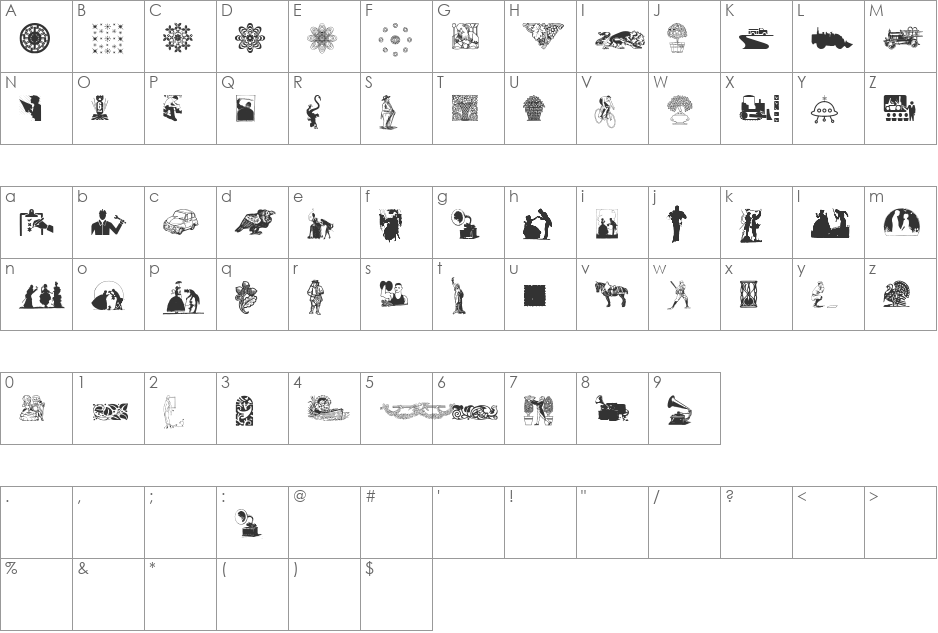 Random Dingbats font character map preview