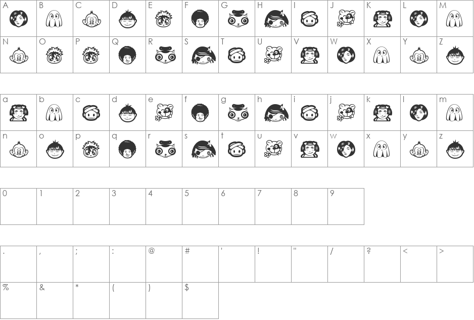 RANDOM Face 1 font character map preview