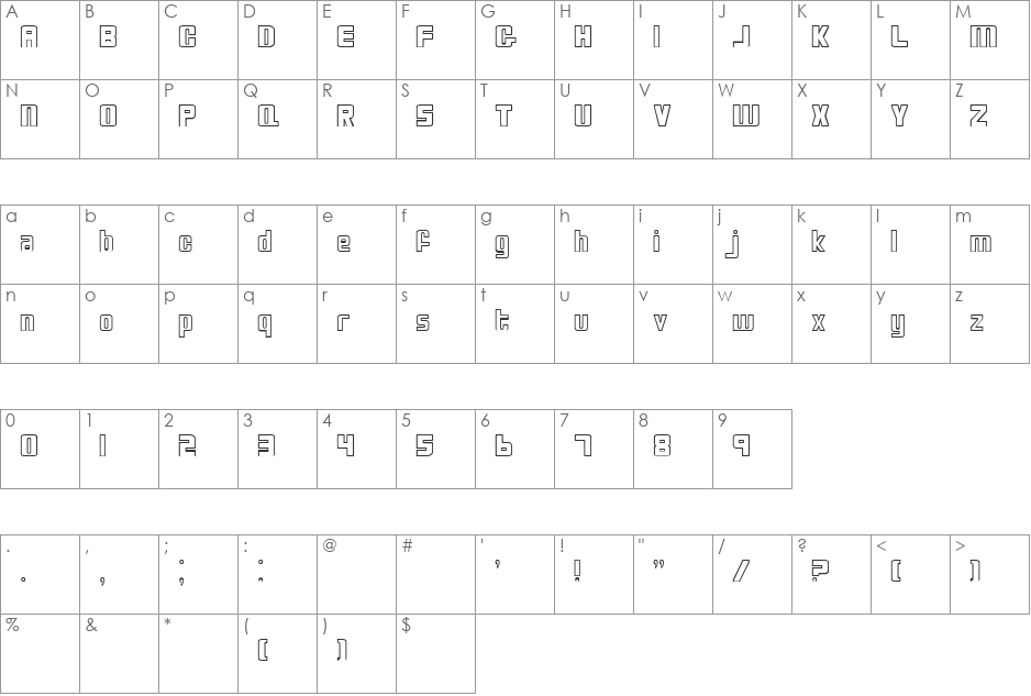 Random Hollow font character map preview