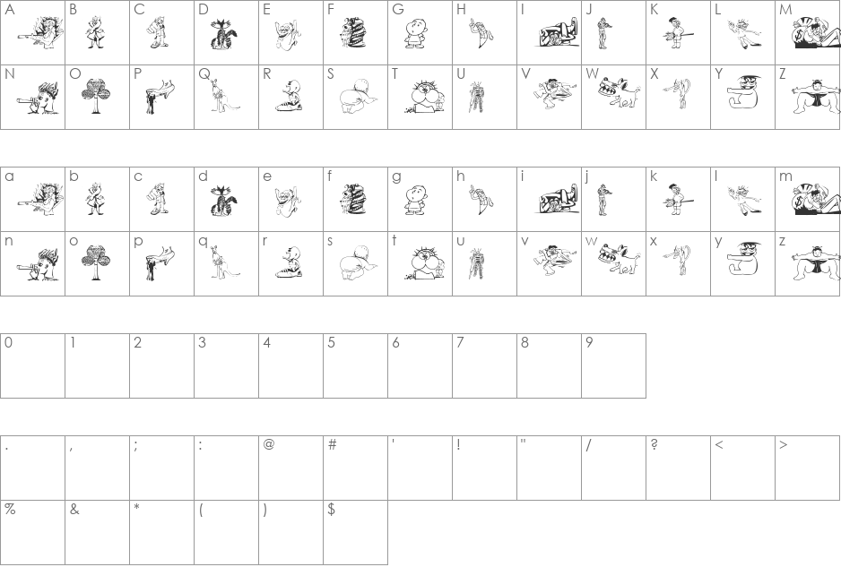 RANDOM THING 1 font character map preview